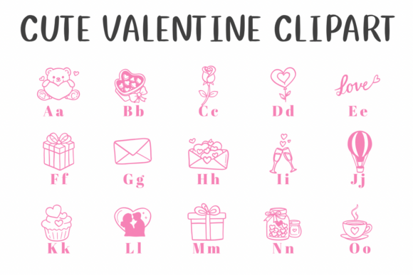 Cute Valentine Clipart Font PNG with transparent background - Preview 1