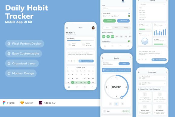 Daily Habit Tracker Mobile App UI Kit