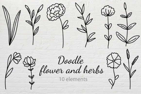 Doodle Flowers and Herbs Bundle |SVG