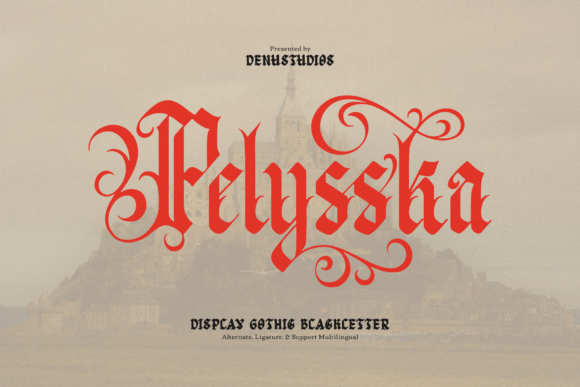 Preview specimen of Pelysska blackletter font