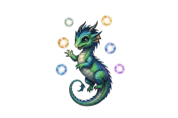 Playful Dragon with Sparkling Orbs