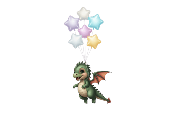 Playful Dragon with Star Balloons