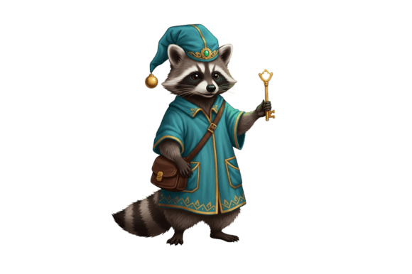 Raccoon Magician Holding Key