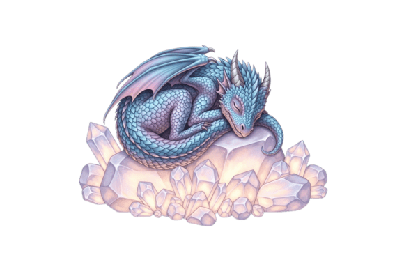 Sleeping Blue Dragon on Crystal Cluster