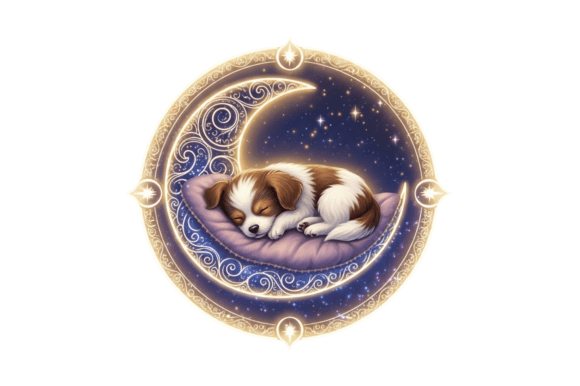 Sleeping Puppy Under Moonlight