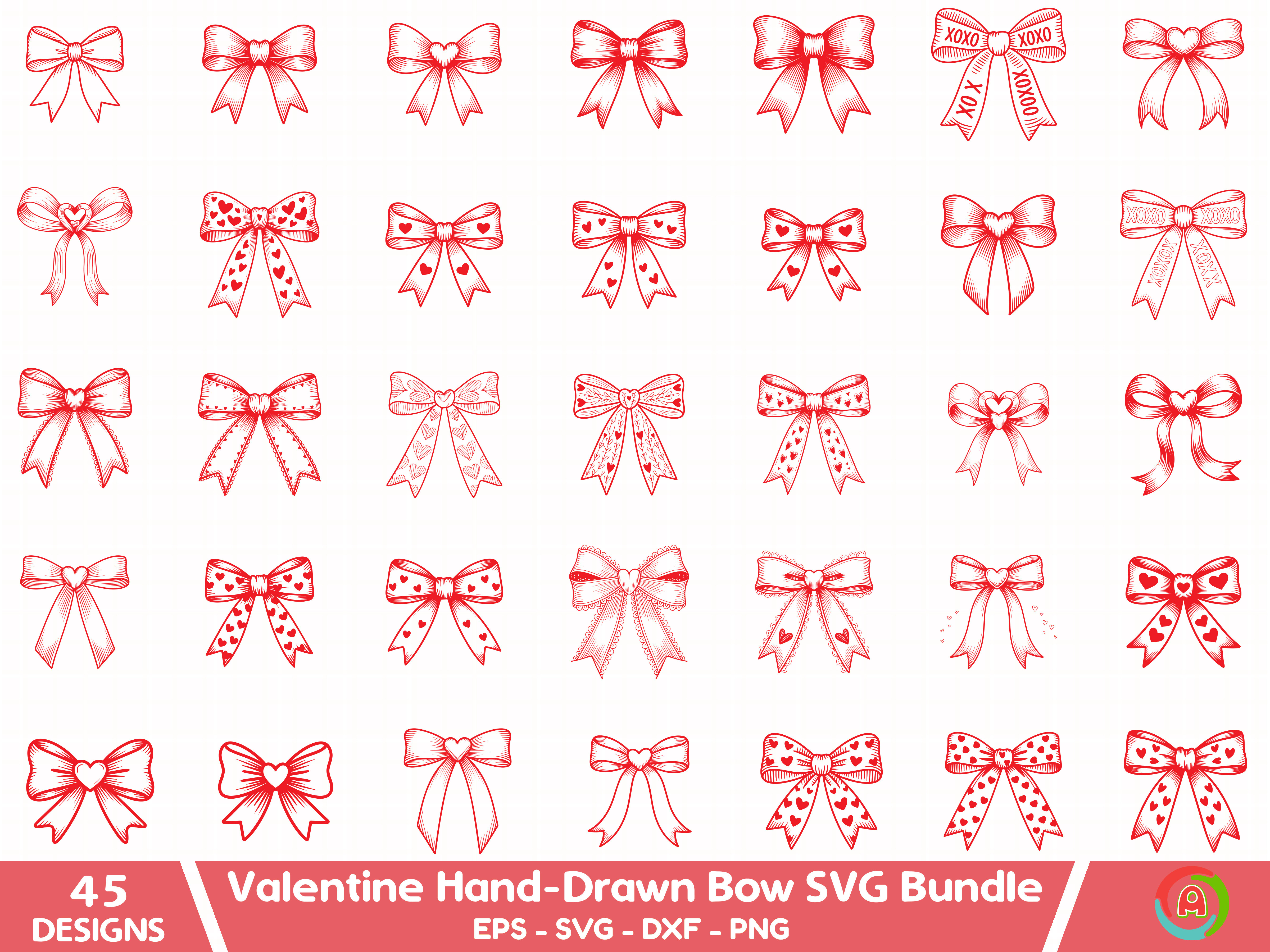 Valentine Hand Drawn Bow SVG Bundle