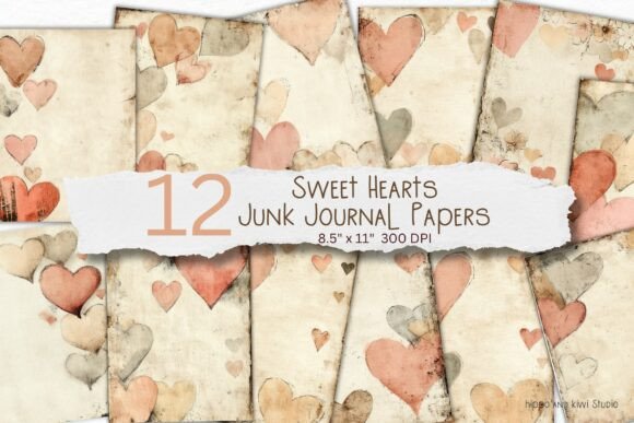 Valentine Hearts Junk Journal Papers