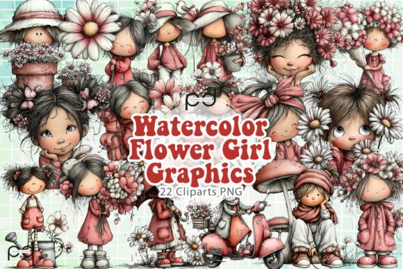 Watercolor Flower Girl Graphics Grafik KI-generiert Von Padma.Design