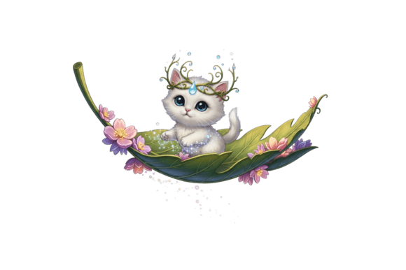 Whimsical Kitten in a Leaf Boat