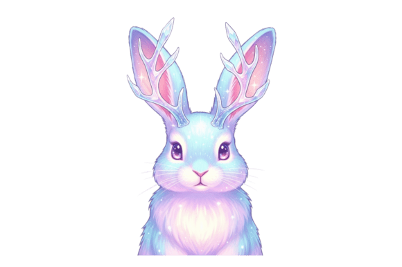 Whimsical Pastel Rabbit with Antlers