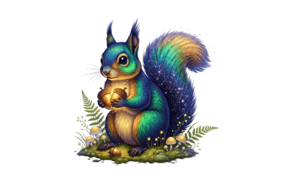 Whimsical Squirrel with Rainbow Fur