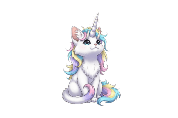 Whimsical Unicorn Cat Sitting