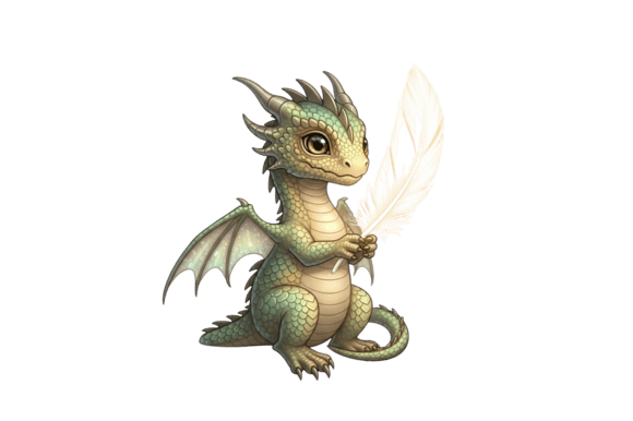 Young Dragon Holding Feather