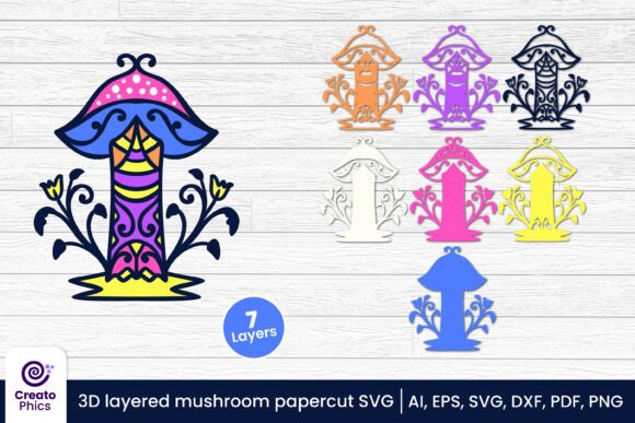 3D Layered Mushroom Papercut File SVG Adornos Manualidades SVG 3D Por Creatophics