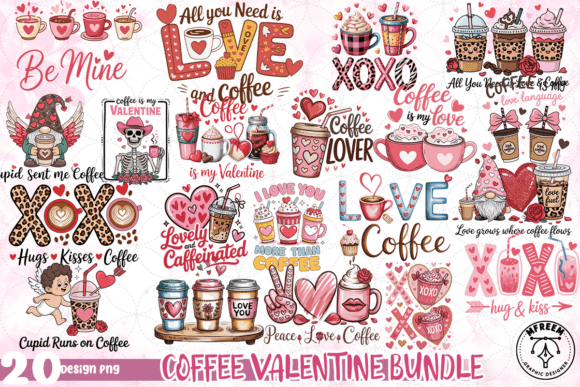 Preview of Coffee Valentine PNG Bundle Valentine sublimation design