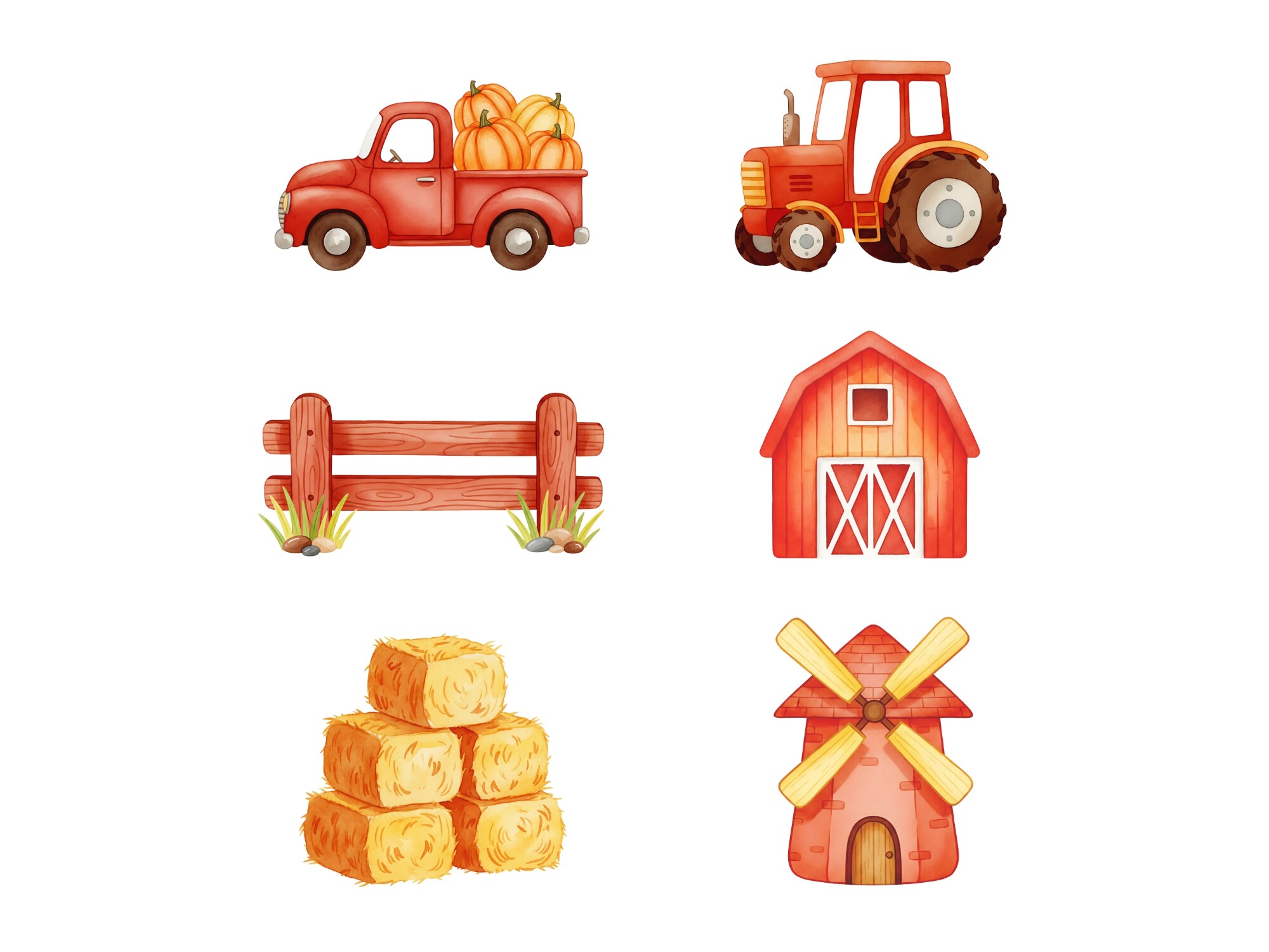 Farm Watercolor Clipart Set