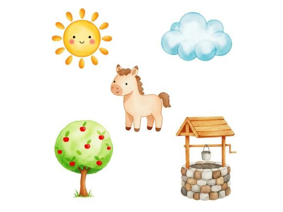 Kids Farm Cartoon Clipart Bundle – 5 Ele