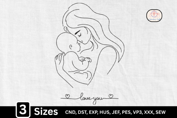 Line Art Love You Mother and Baby