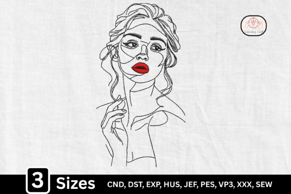 Minimalist Line Art Red Lips Woman