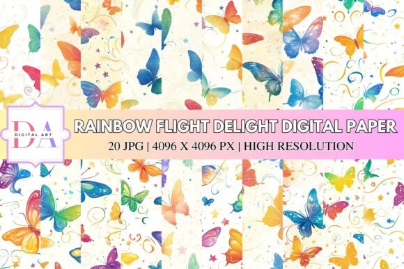 Rainbow Flight Delight Digital Paper Graphic AI Patterns By DIGITAL ART