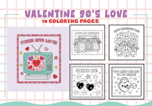 Valentine 90's Love Coloring Pages