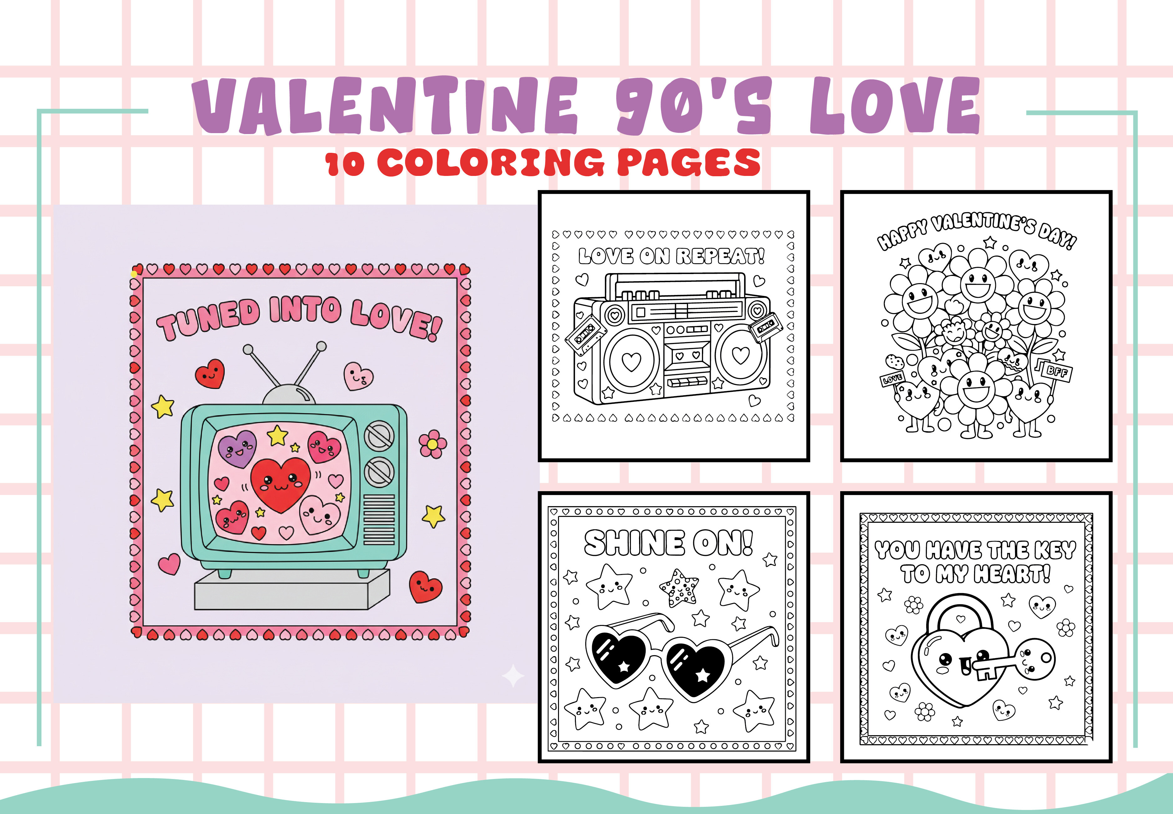 Valentine 90's Love Coloring Pages