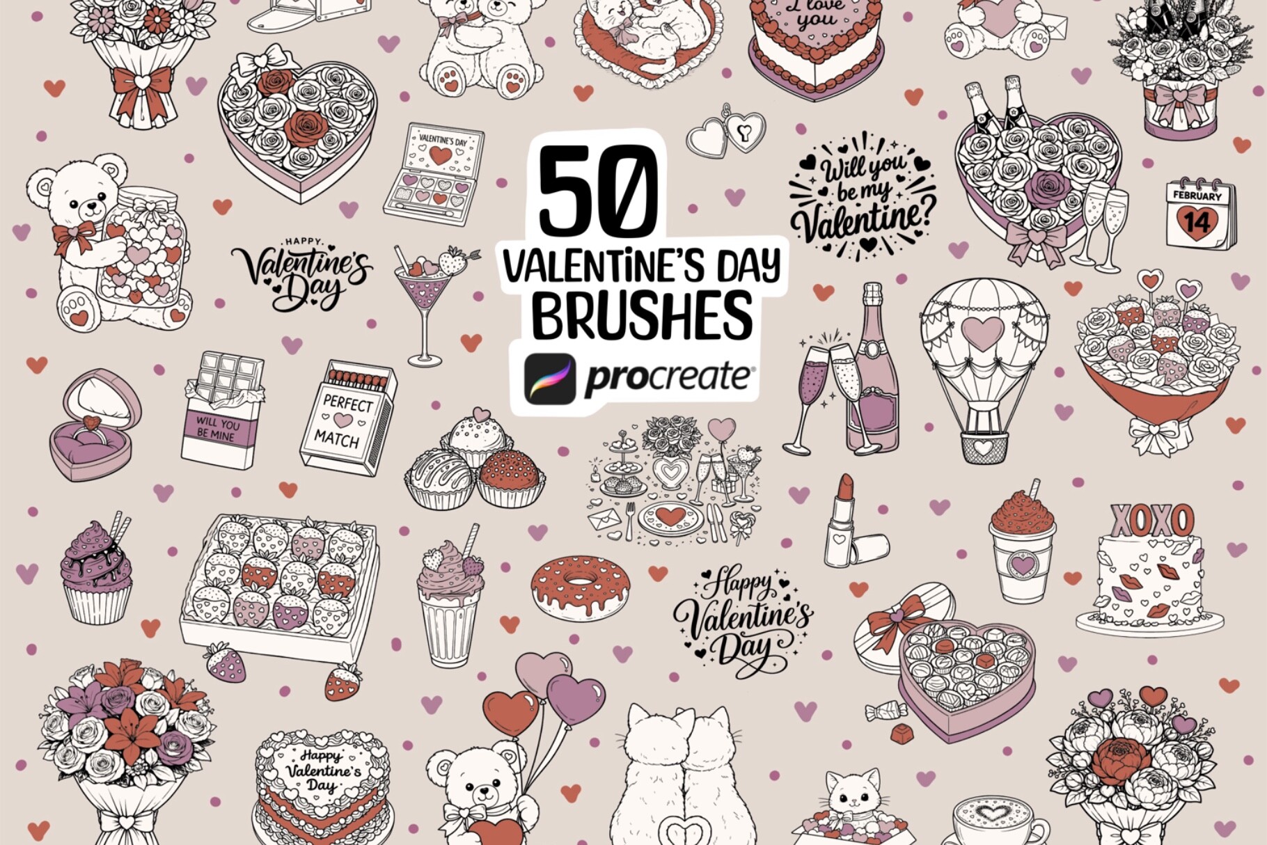 Valentines Day Procreate Brushes - photo 1
