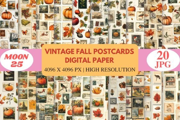 Vintage Fall Postcards Digital Paper