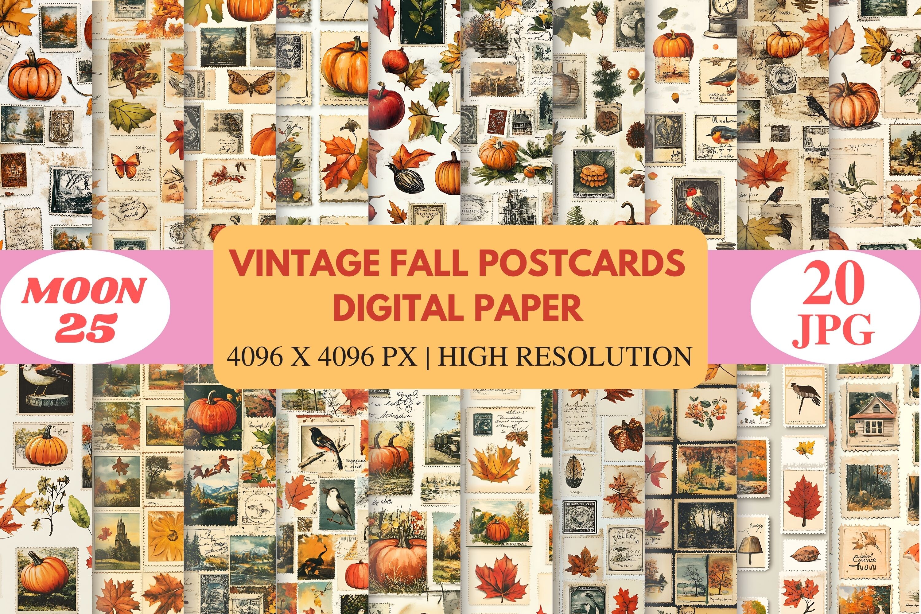 Vintage Fall Postcards Digital Paper