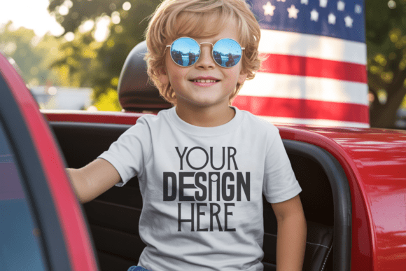 4th July White Tshirt Kids Mockup Graphic Product Mockups By LoomCraft