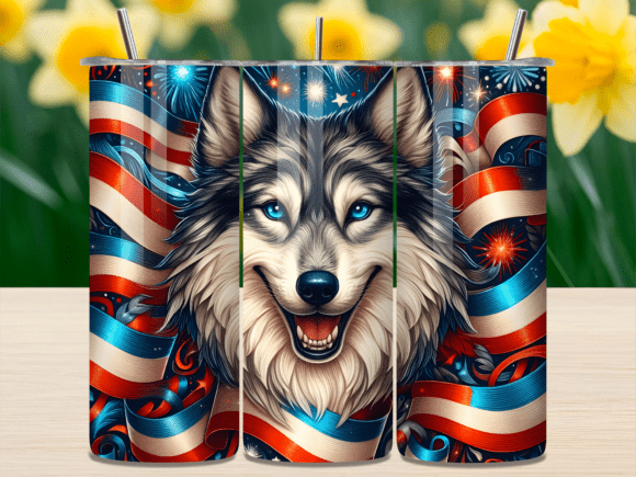 Blue Eyes Husky July 4th tumbler wrap PNG for 20oz Polar Camel sublimation blank