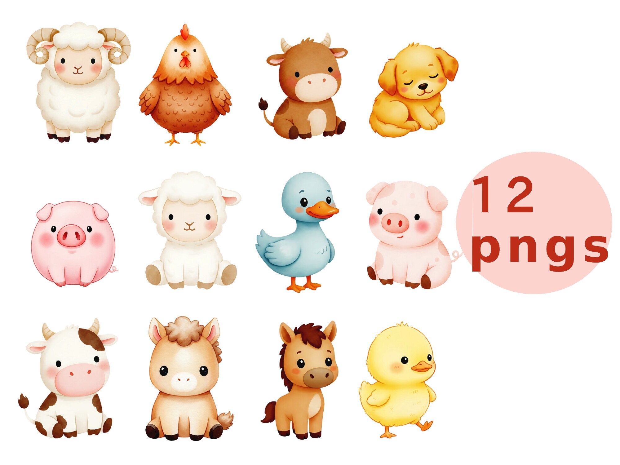 Cute Farm Animals Clipart Collection