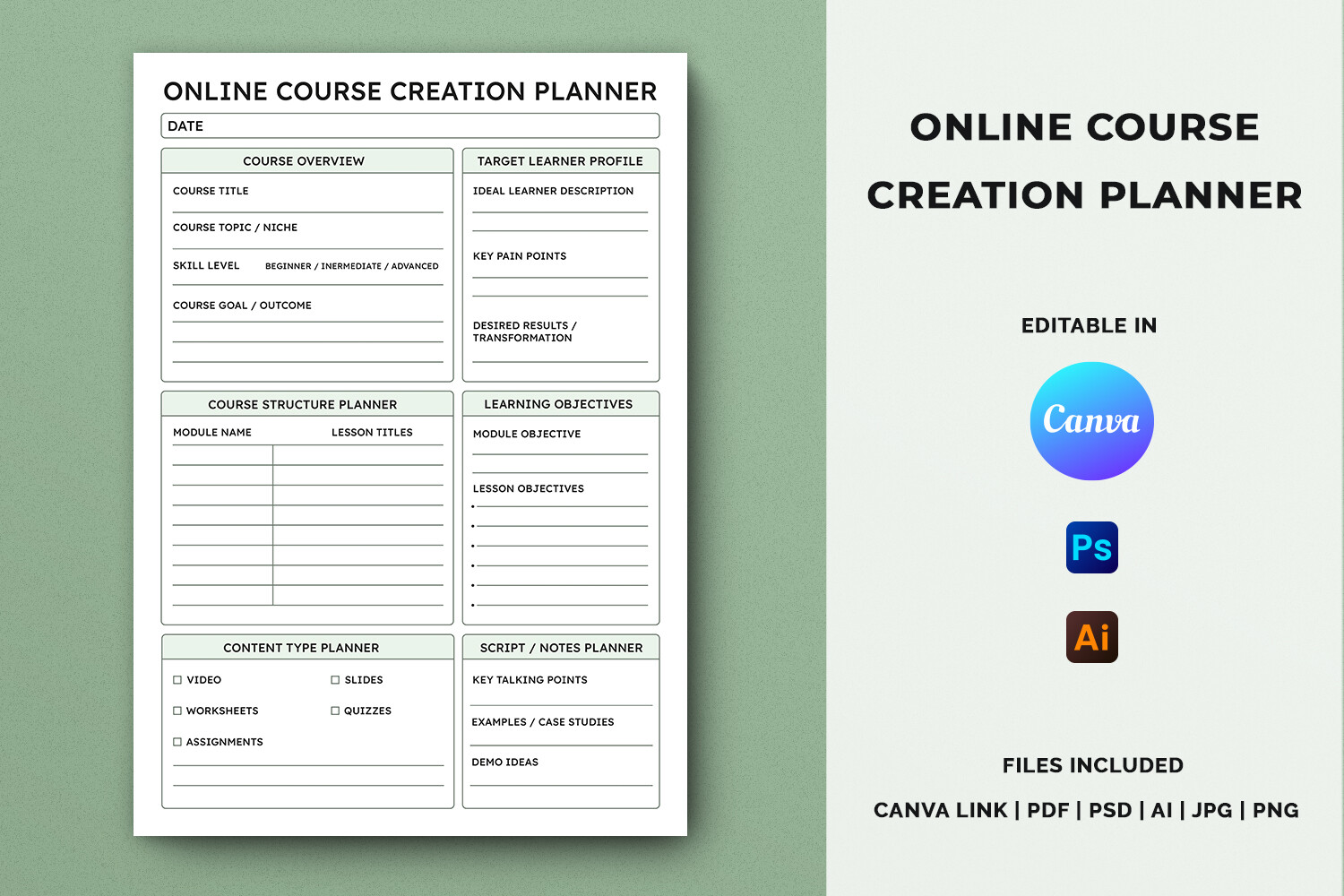 Online Course Creation Planner Template