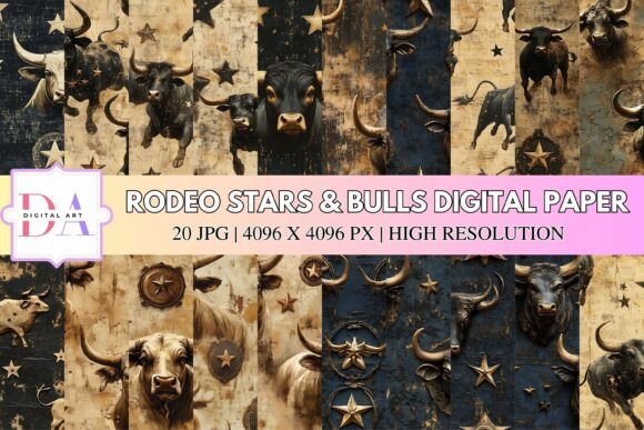 Rodeo Stars & Bulls Digital Paper Grafica Motivi AI Di DIGITAL ART