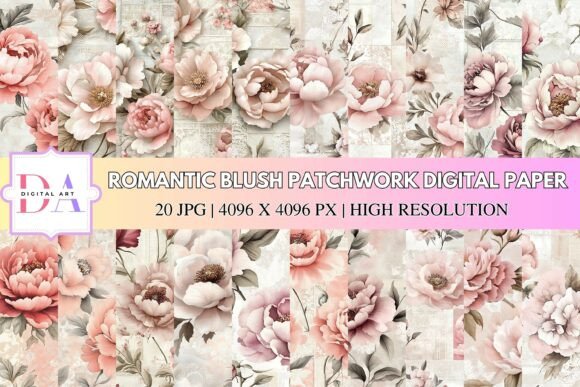 Romantic Blush Patchwork Digital Paper Graphic AI Patterns By DIGITAL ART