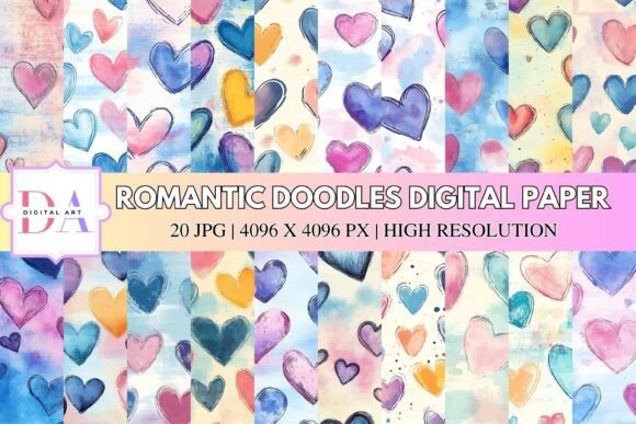 Romantic Doodles Digital Paper Grafica Motivi AI Di DIGITAL ART