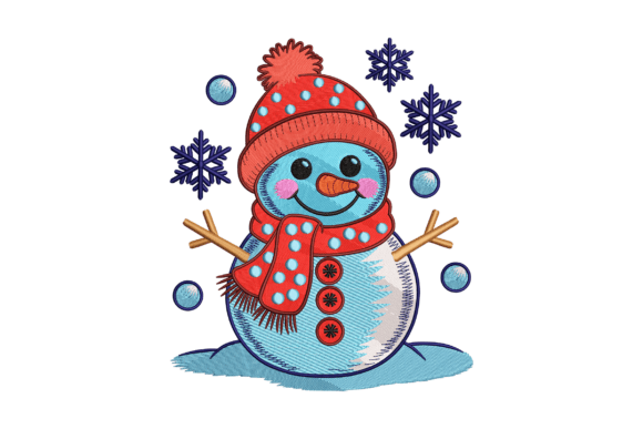 Winter Snowman and Snowflakes