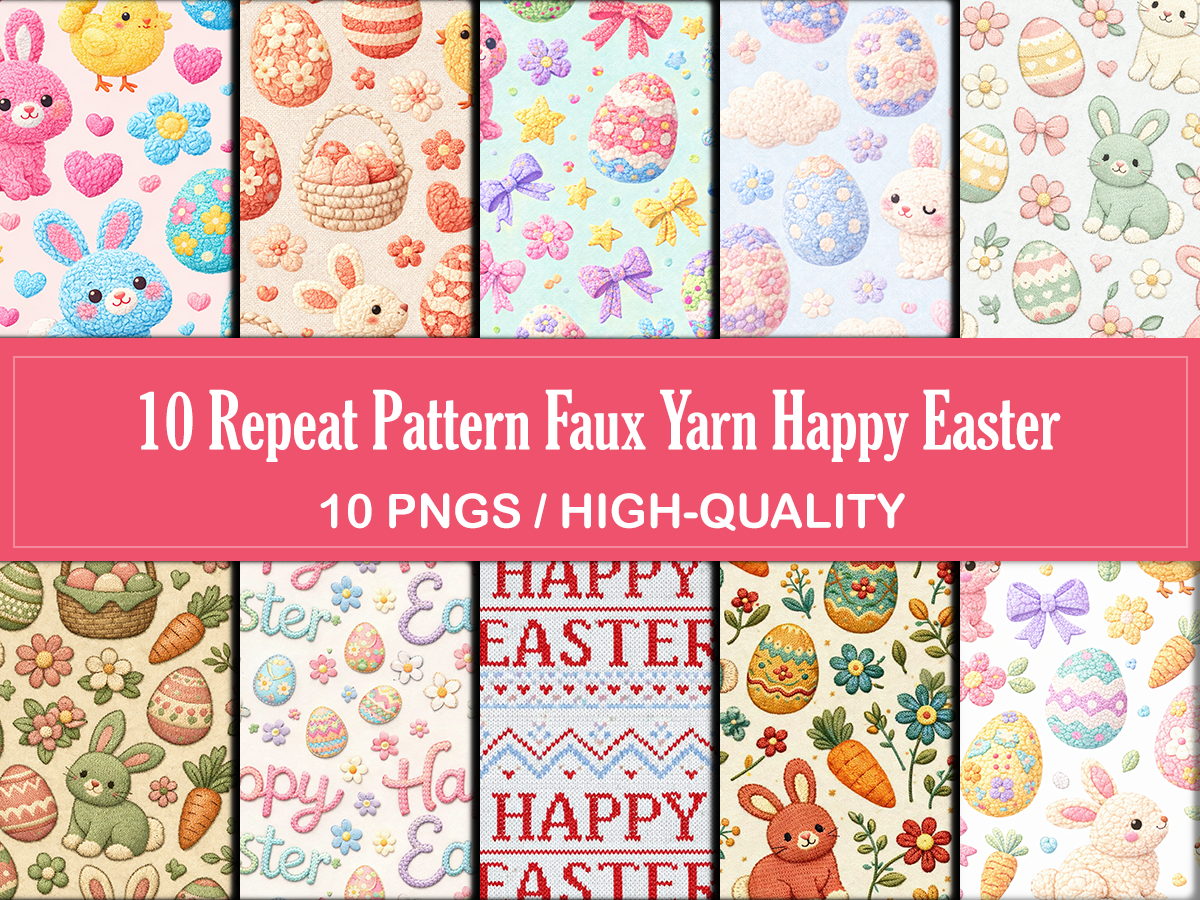10 Repeat Pattern Faux Yarn Happy Easter