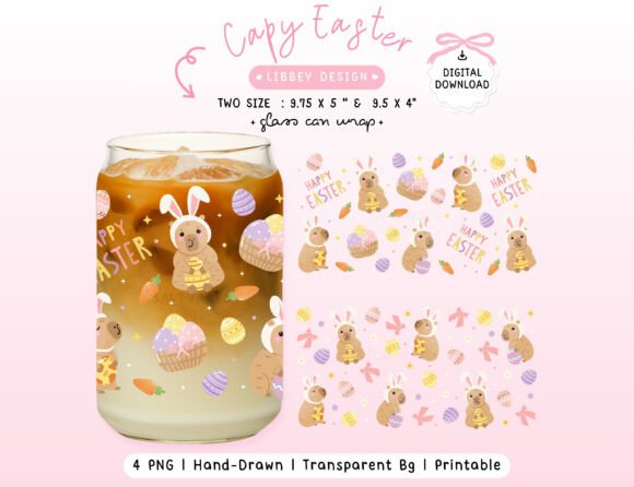 16oz Capybara Easter Glass Can Wrap Graphic Tumbler Wraps By Saltyarts
