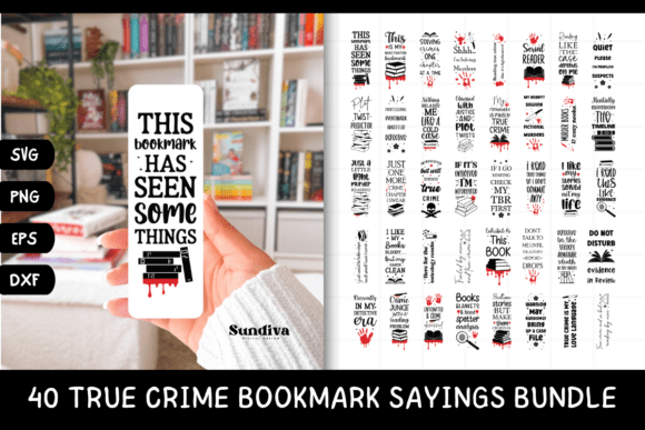 40 True Crime Bookmark Saying SVG Bundle