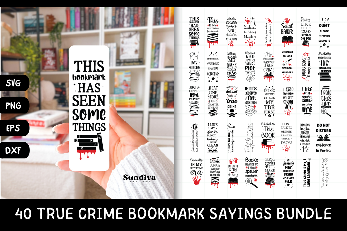 40 True Crime Bookmark Saying SVG Bundle