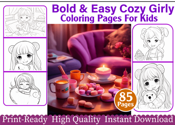 Cozy Girly Coloring Pages Bold & Easy