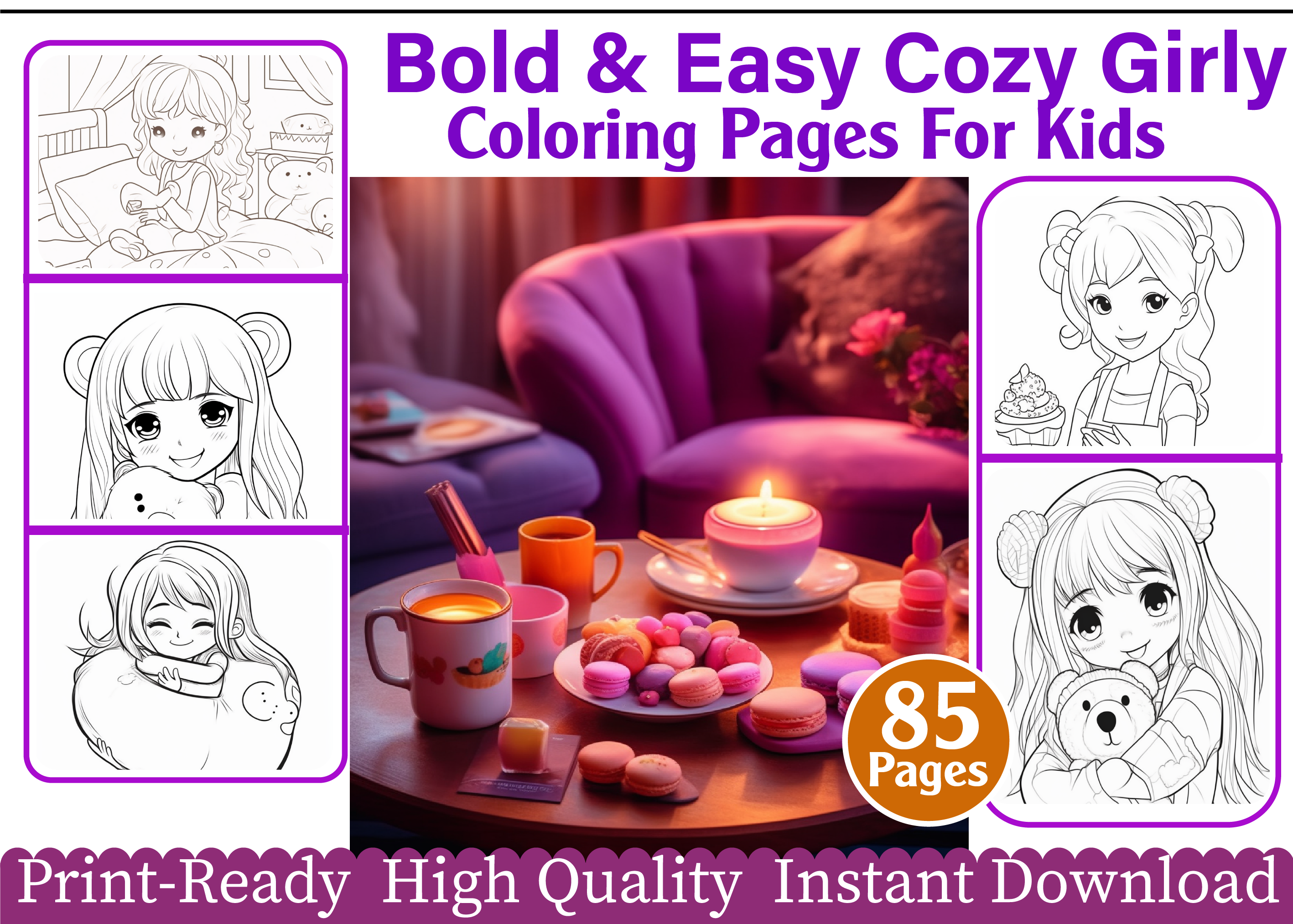Cozy Girly Coloring Pages Bold & Easy
