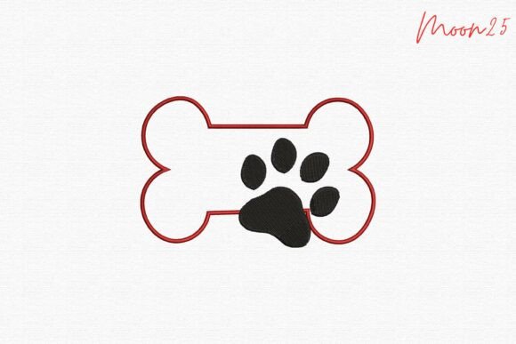 Dog Bone Paw Outline Stitch Pattern