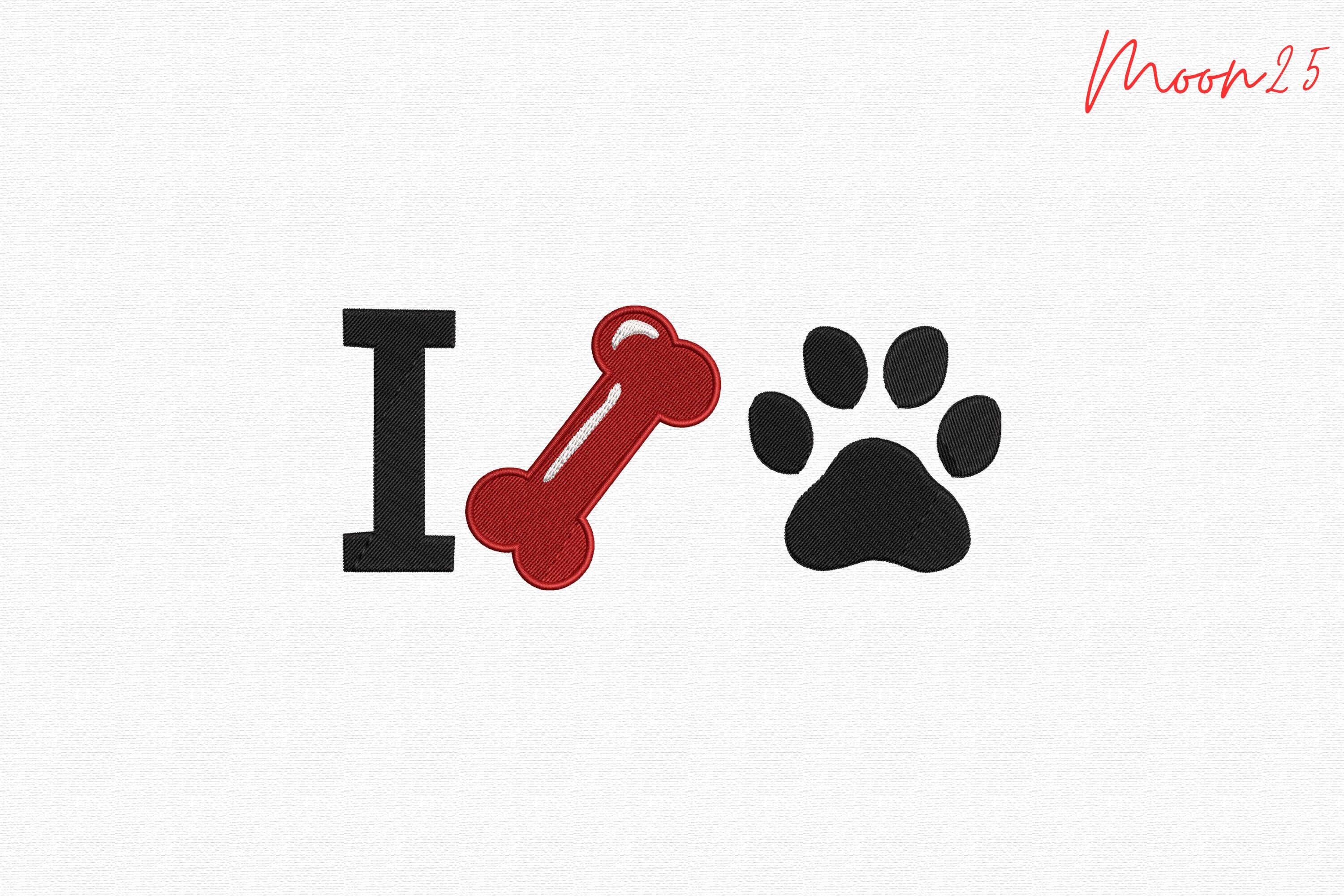 I Love Dog Bone Paw Stitch Pattern