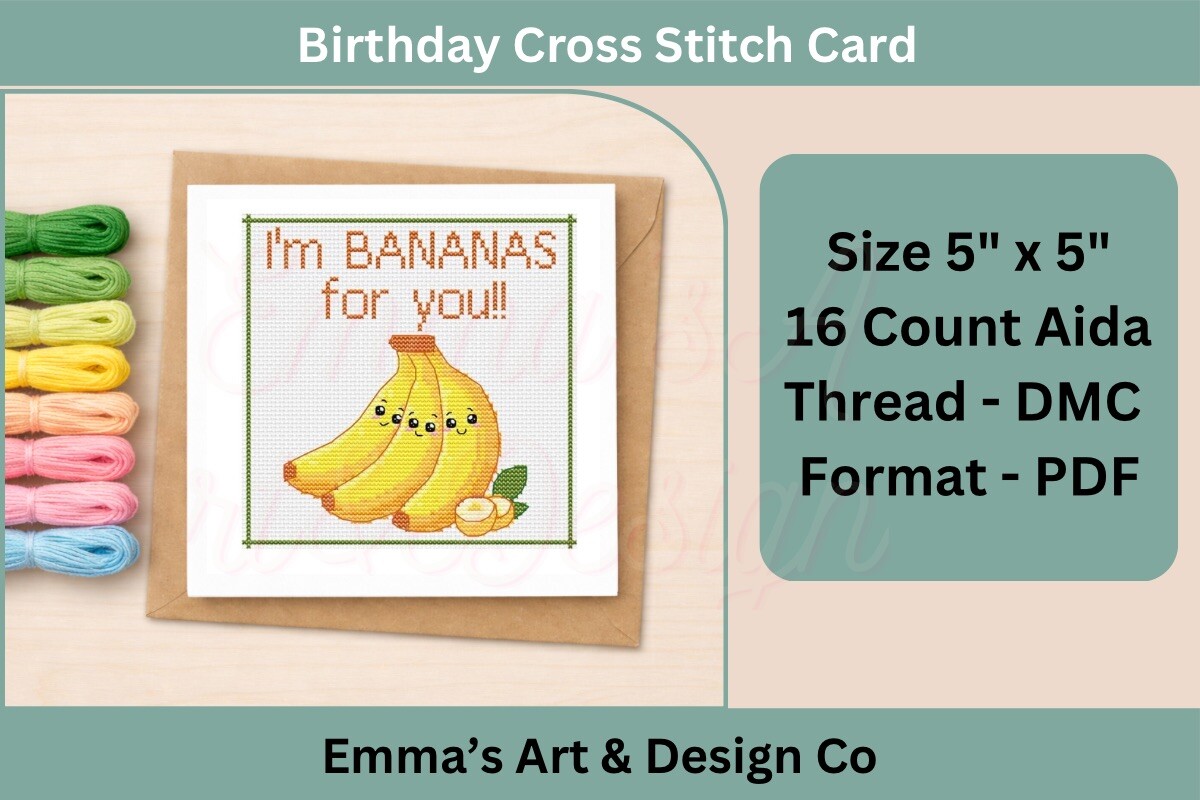 I’m Bananas for You Cross Stitch Card
