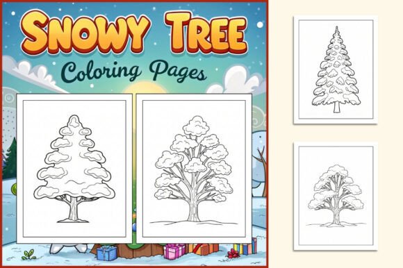 Snowy Tree Coloring Pages for Kids