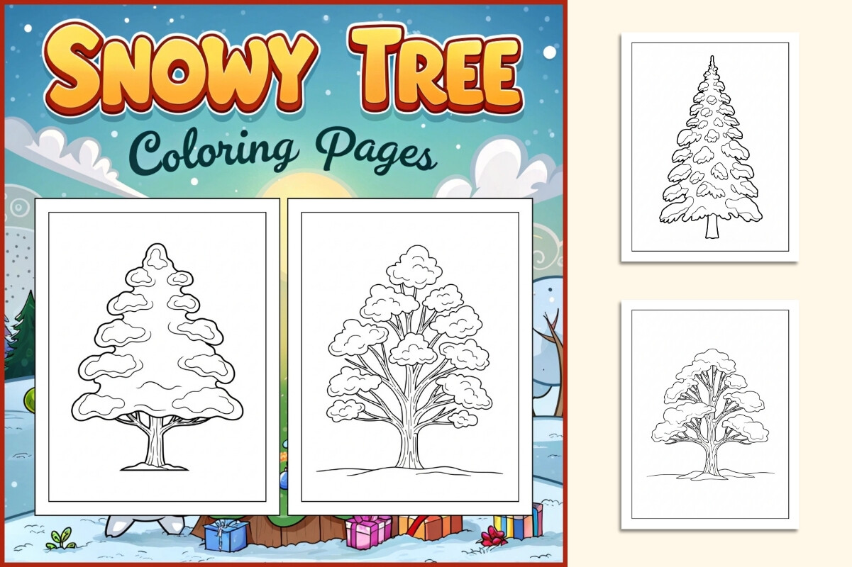 Snowy Tree Coloring Pages for Kids