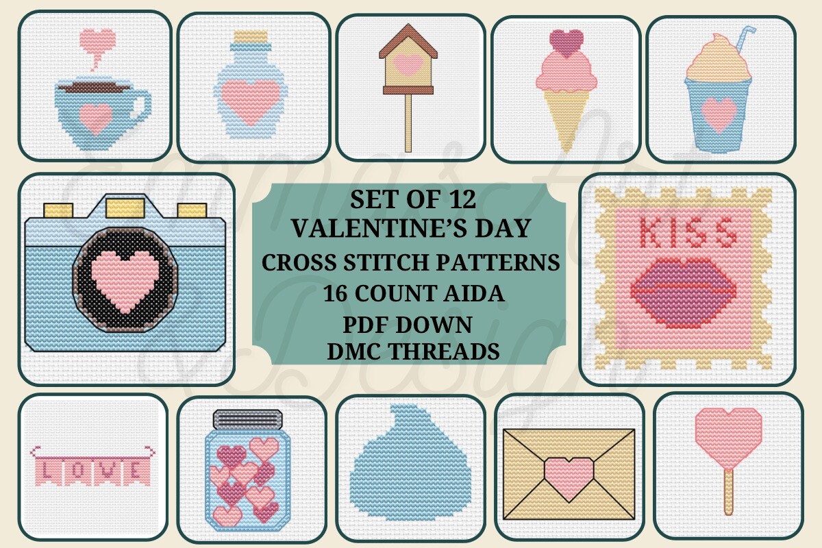 12 Valentine’s Day Cross Stitch Patterns