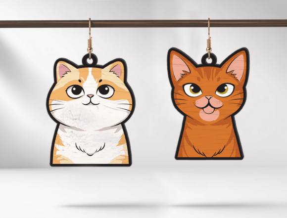 Cute Cartoon Cat Earring Bundle Set kawaii cat svg laser cut